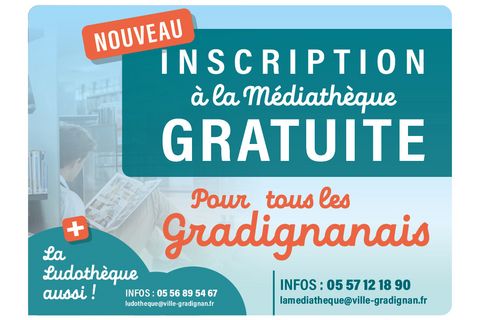 Inscription gratuite à la médiathèque pour tous les gradignanais